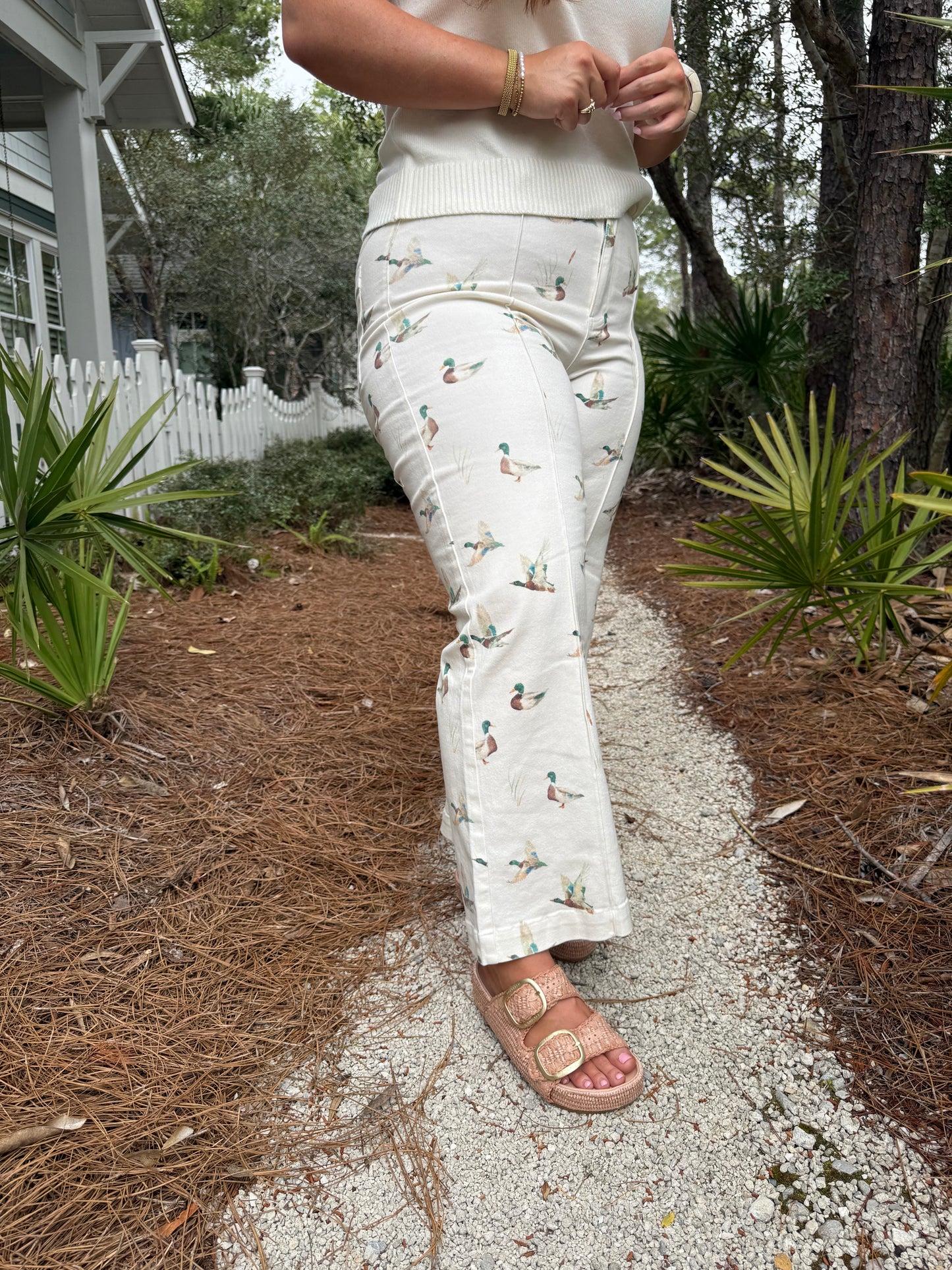 Mallard Printed Stretch Denim Wide Leg Jeans - PREORDER