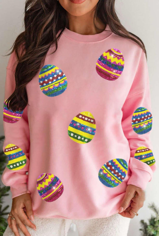 Pink Easter Egg Sequin Patched Crew Neck Sweatshirt PREORDER