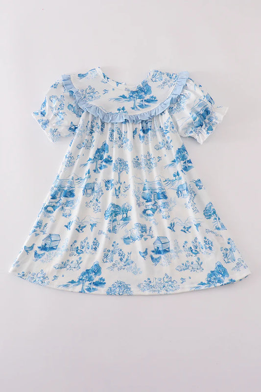 BLUE FARM PRINT DRESS