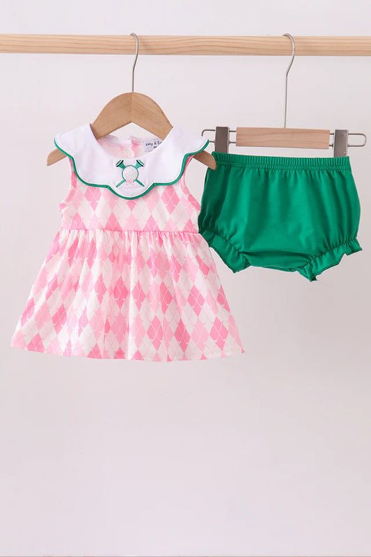 GIRLS GREEN GOLF EMBROIDERY BLOOMER SET