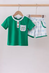 BOYS GREEN GOLF EMBROIDERY SHORTS SET