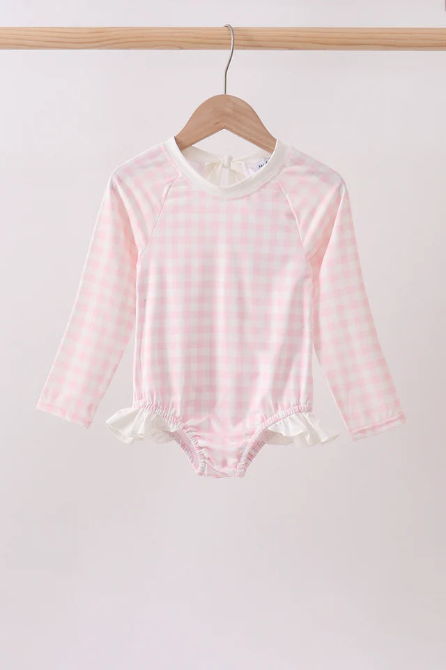 PINK PLAID UPF RASHGUARD