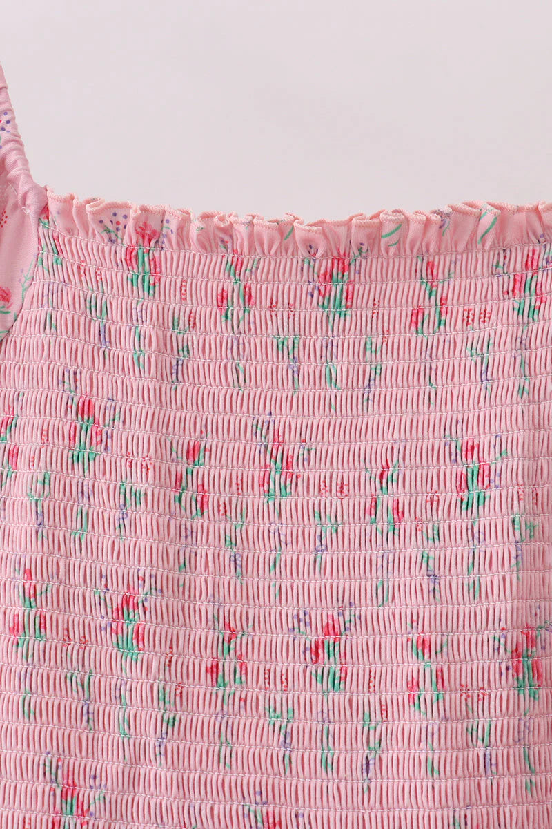 Pink Floral Smocked Mom Dress