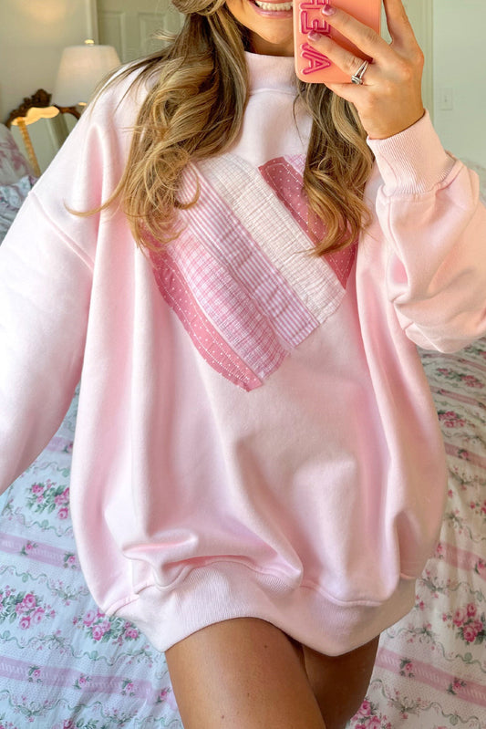Light Pink Sweetheart Patchwork Mockneck Oversize Sweatshirt - PREORDER