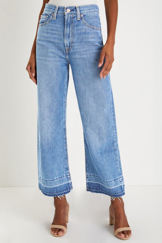 Dusk Blue Raw Hem Straight Leg Loose High Waist Jeans - PREORDER