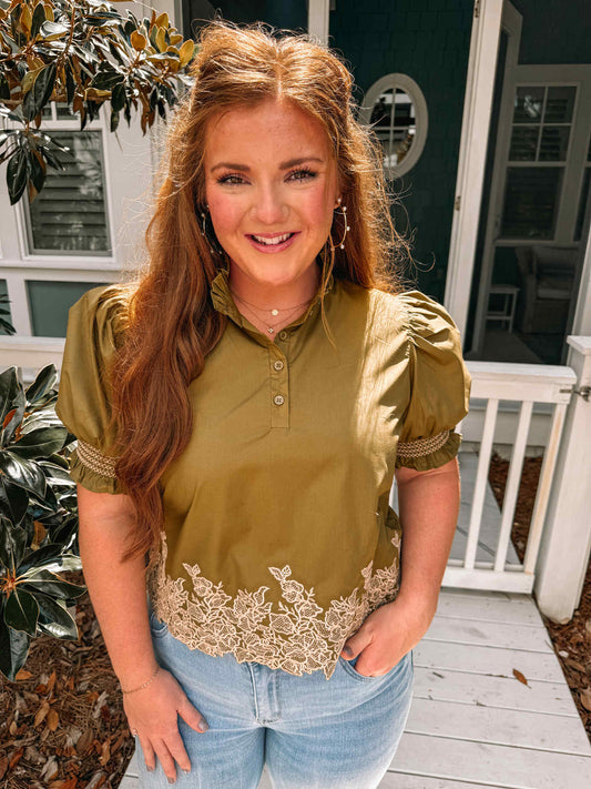 Moss Petal Embroidered Blouse