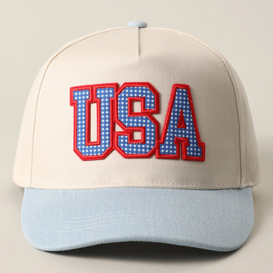 USA Flag Patch Denim Two-Tone Baseball Cap