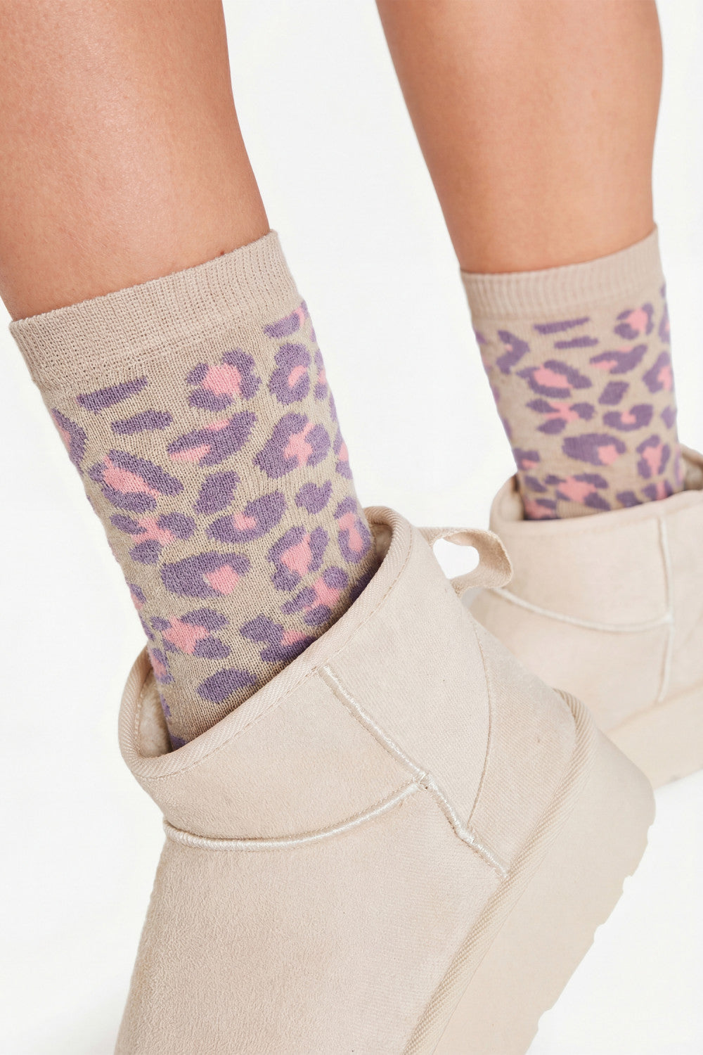 Orchid Petal Leopard Print Ribbed Uphold Comfy Socks