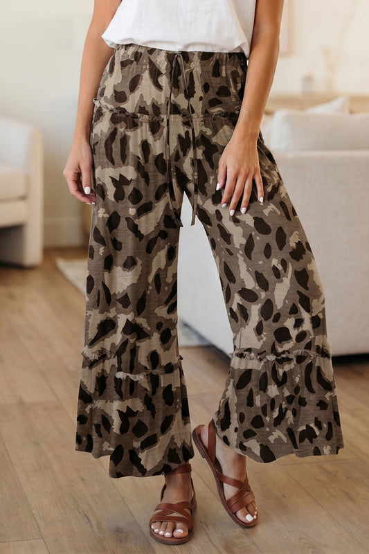 Brown Leopard Print Wide Leg Casual Pants - PREORDER