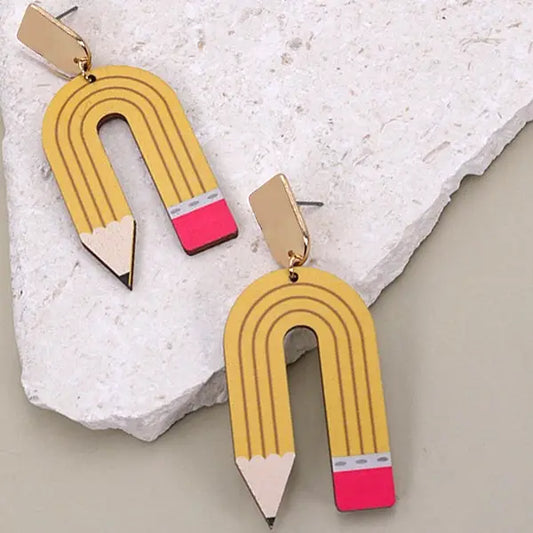 Shape Pencil Wood Drop Earring