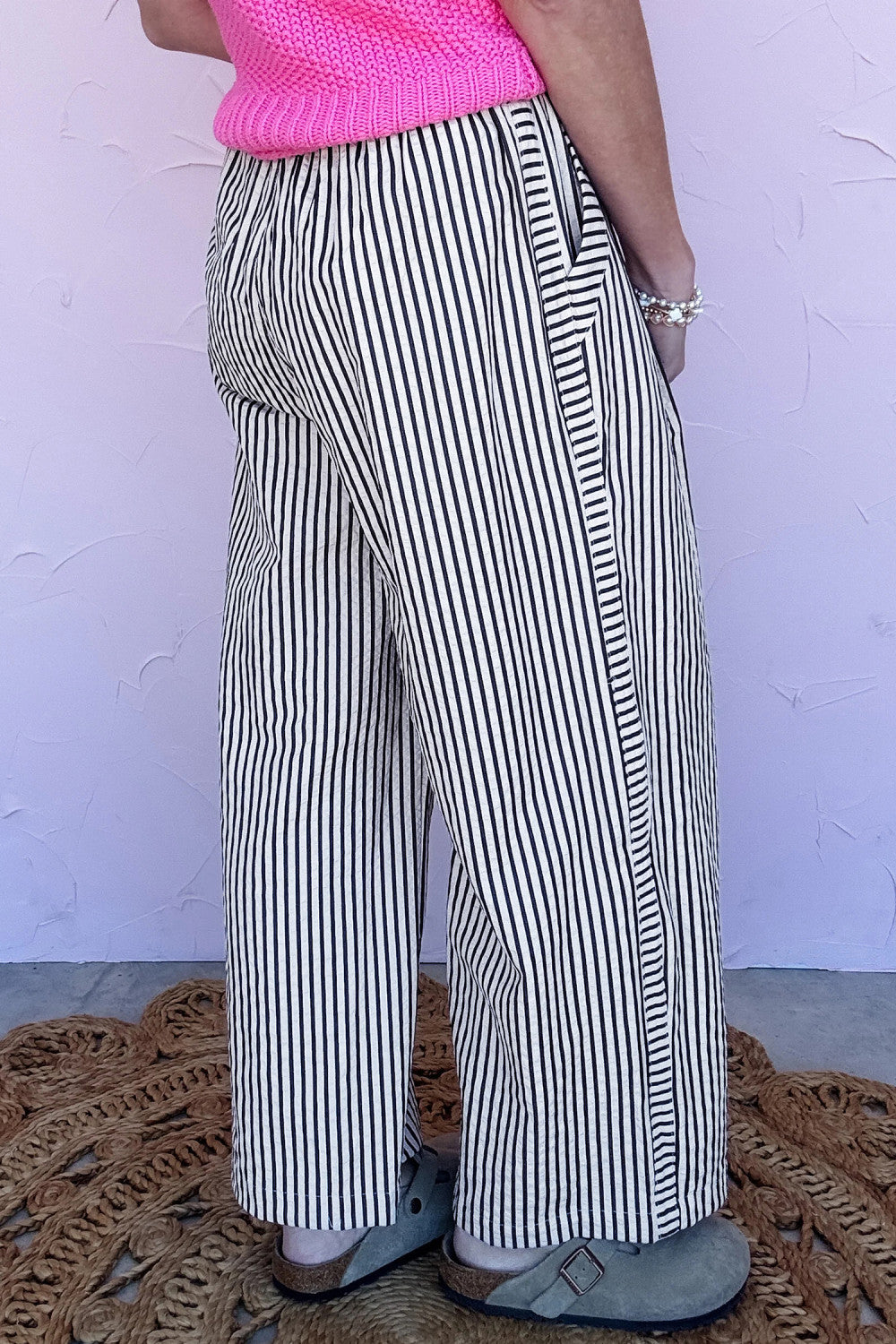 Black Stripe Wide Leg Casual Pants - PREORDER
