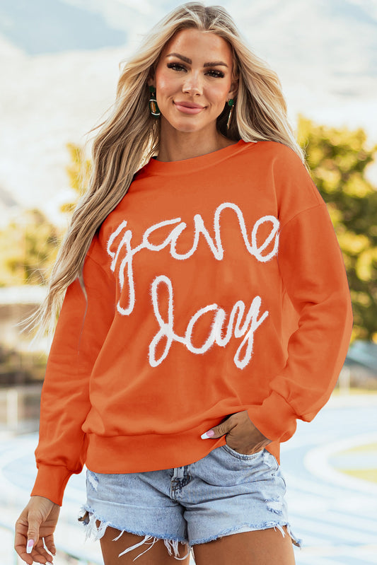 Orange Tinsel Game Day Drop Shoulder Graphic Sweatshirt