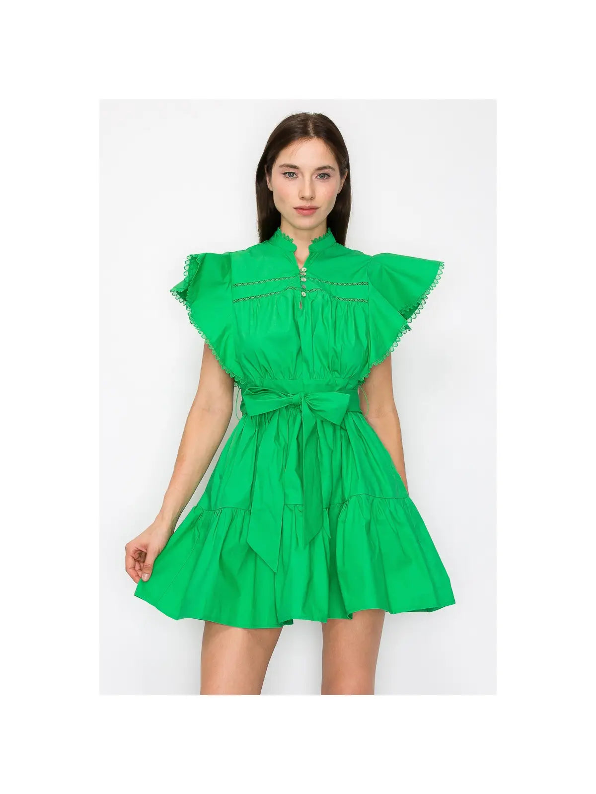 Green Cotton Flutter Dress