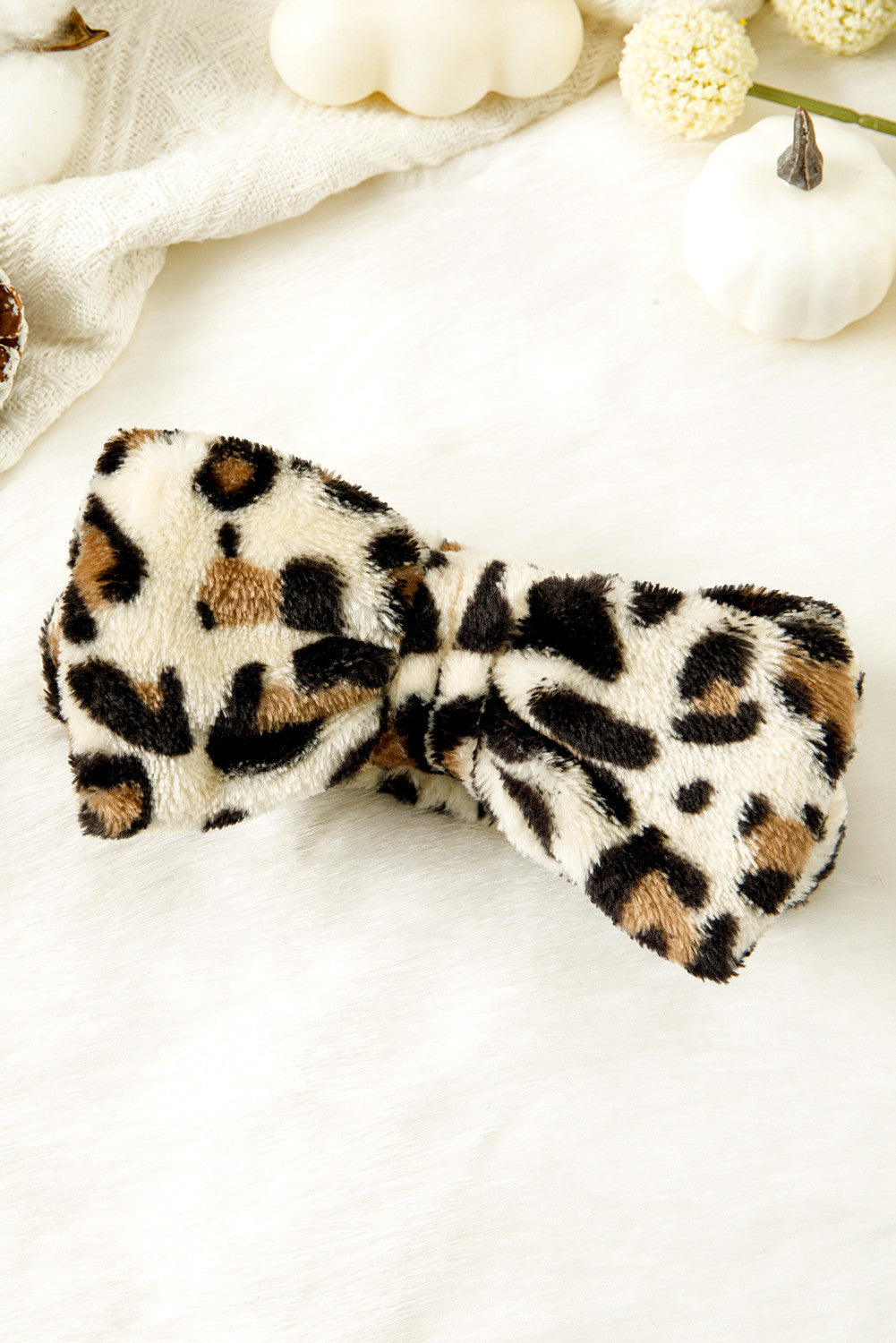 Parchment Leopard Print Bow Knot Wide Elastic Headband - PREORDER