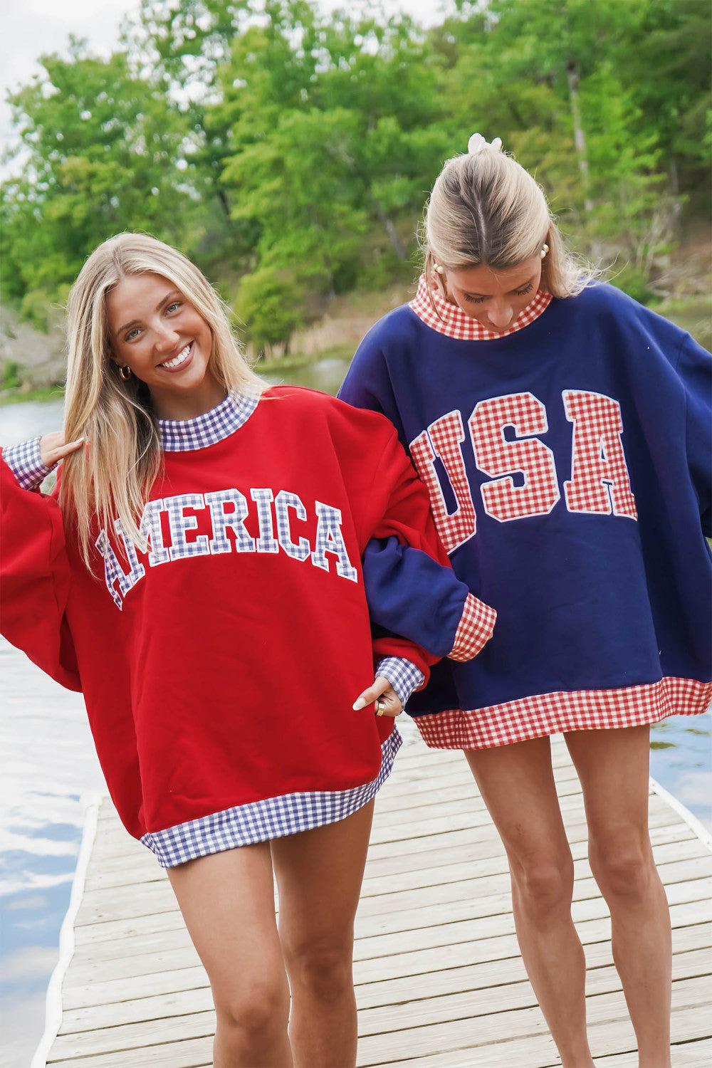 Fiery Red Oversized Sweatshirt High Neck Gingham Trim Letter Print Pullover - PREORDER