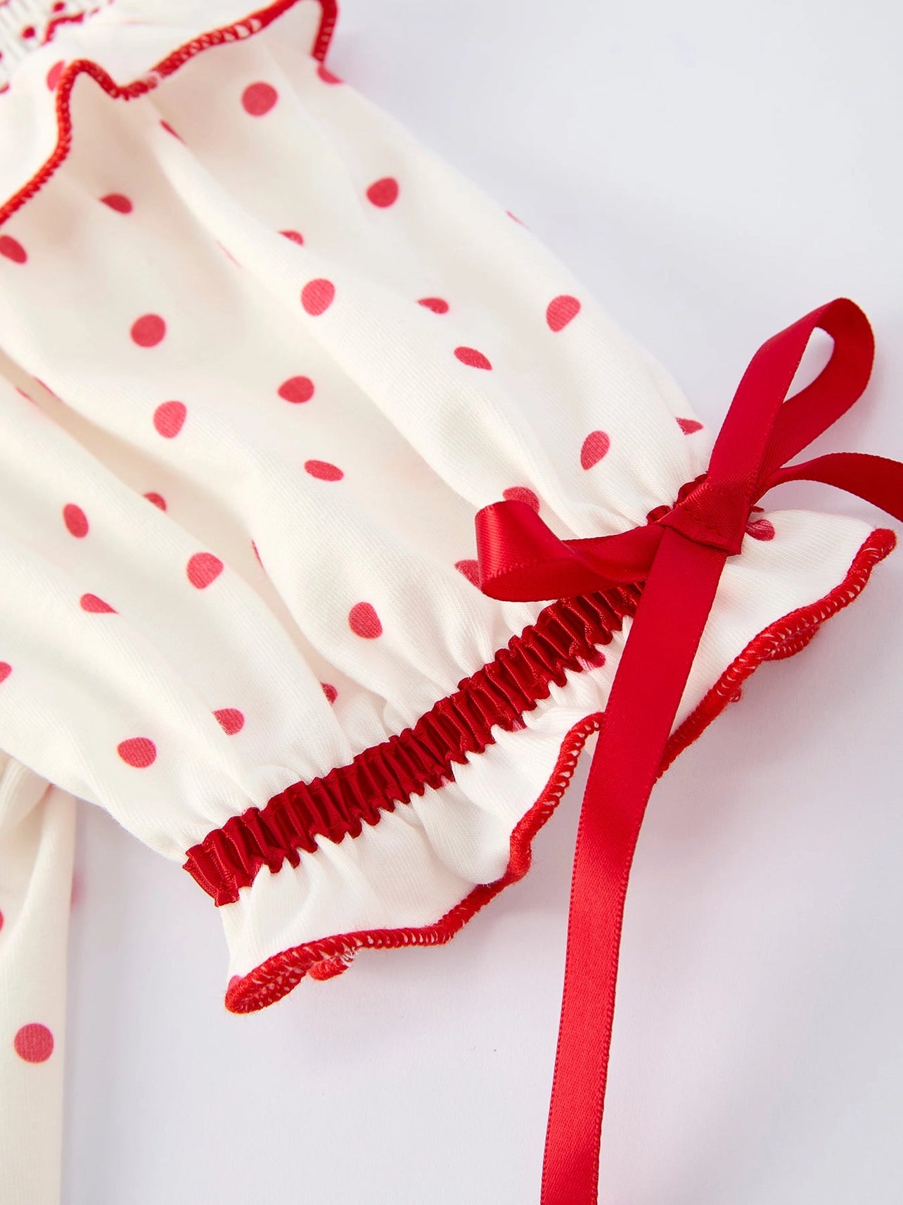 Valentine's Day Polka Dot Girls' Dress with Smocking Embroidery - PREORDER