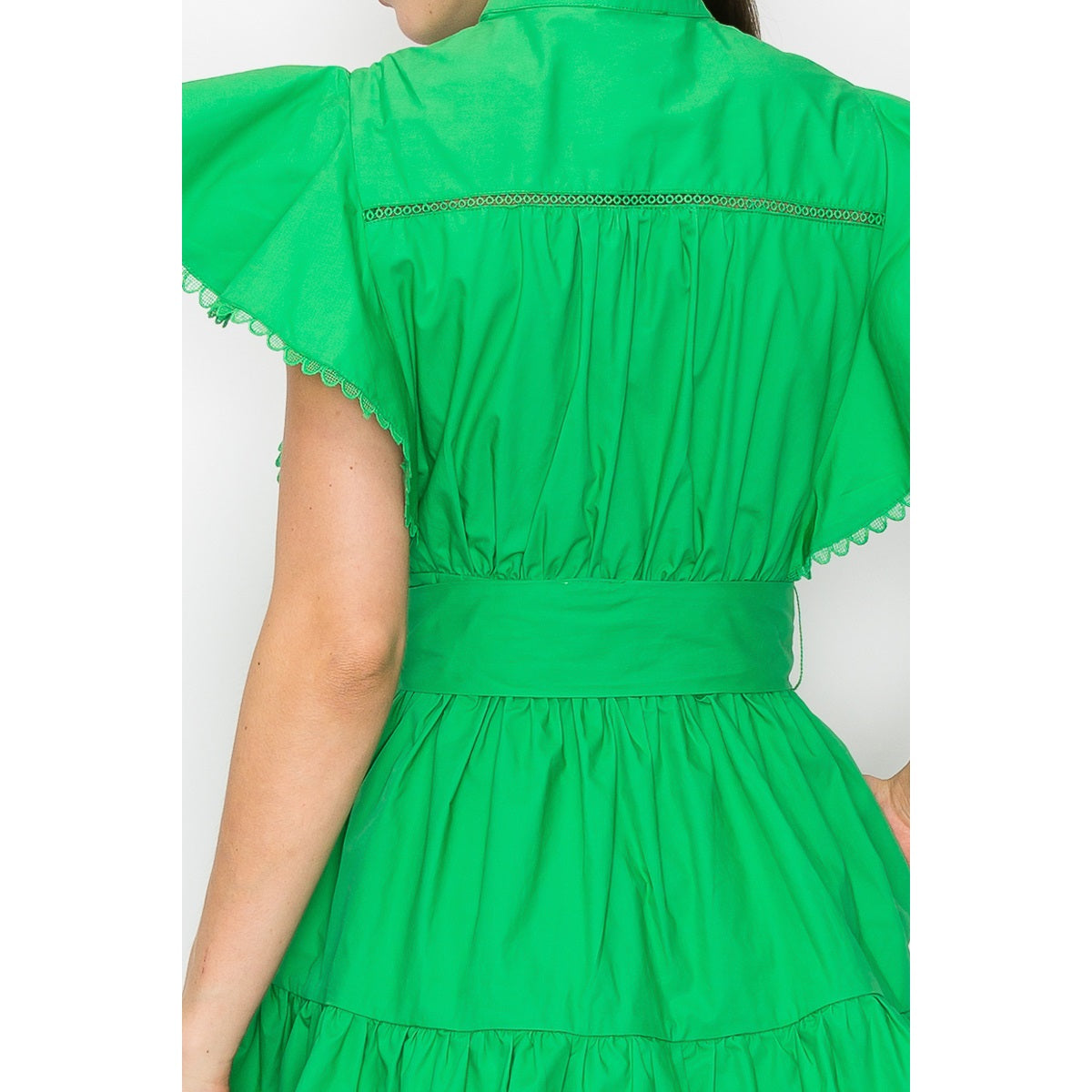 Green Cotton Flutter Dress