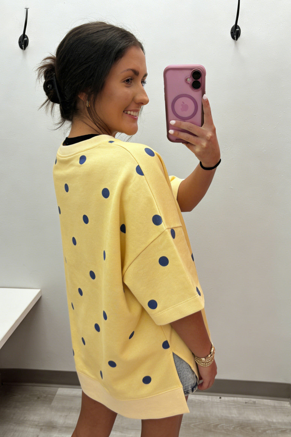 Yellow Polka Dot Print Crossed Seam Detail Oversize Tee - PREORDER