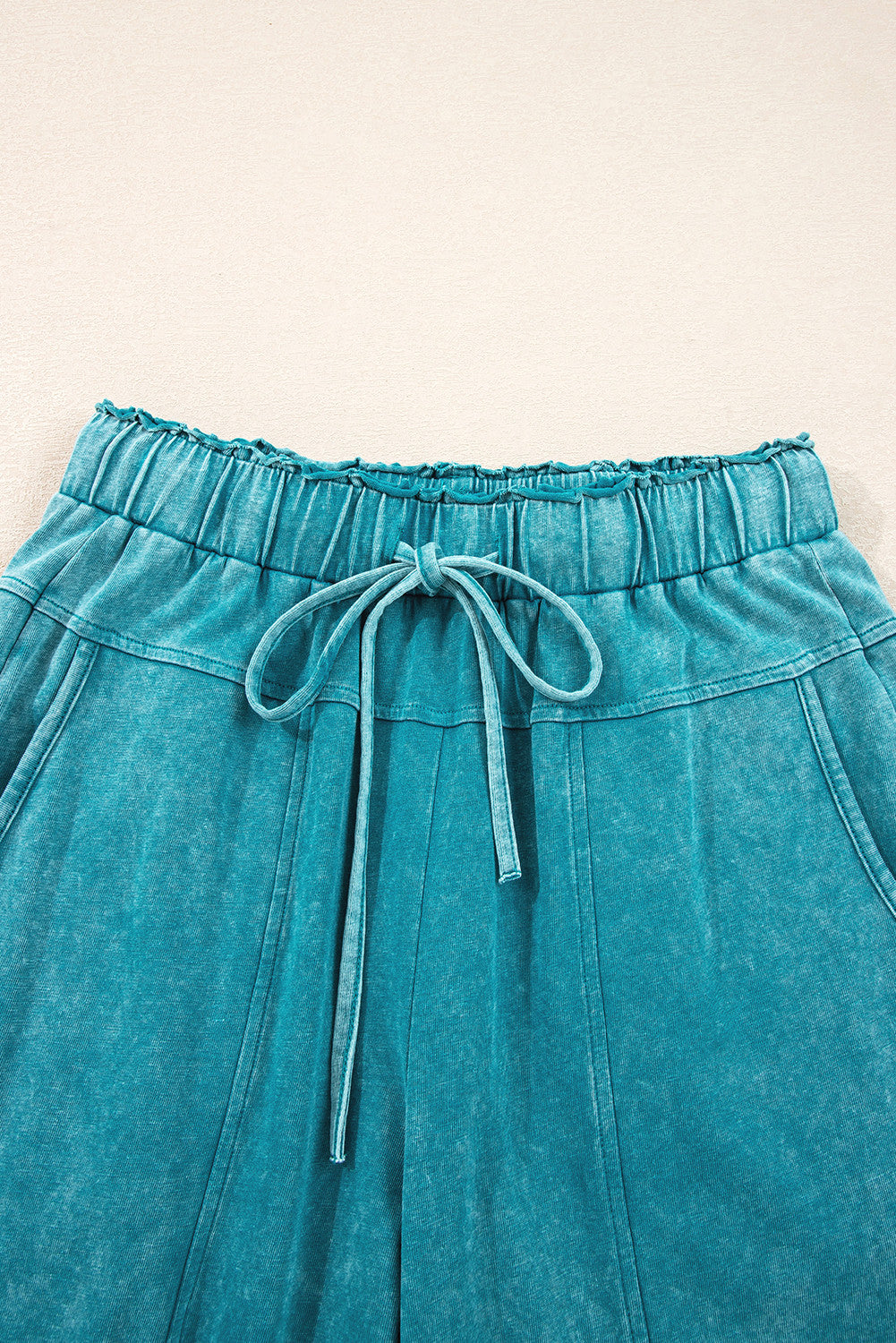 Turquoise Mineral Wash Lace-up High Waist Raw Hem Patched Pocket Pants - PREORDER