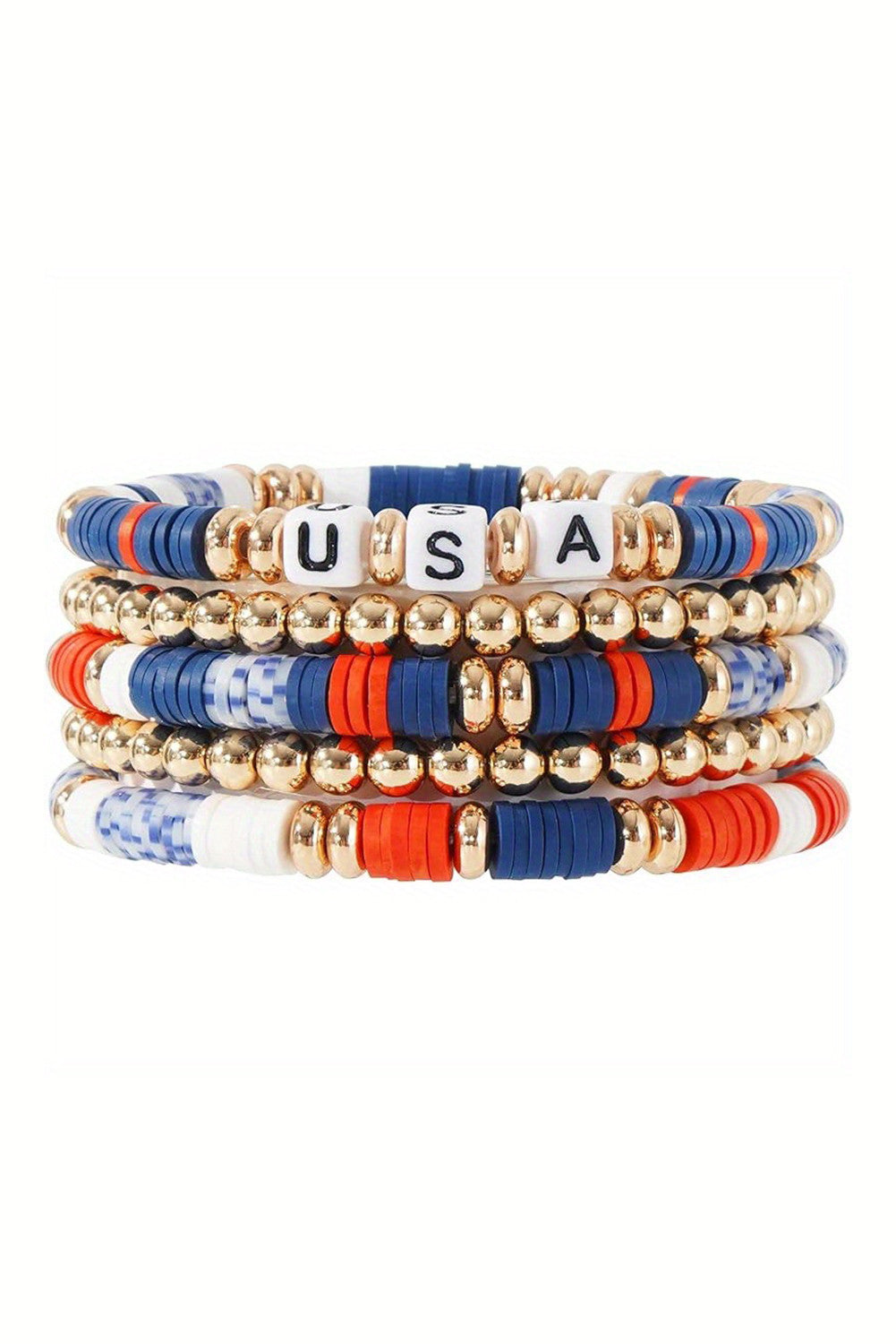 Multicolour 5pcs USA Independence Day Beaded Bracelet Set - PREORDER