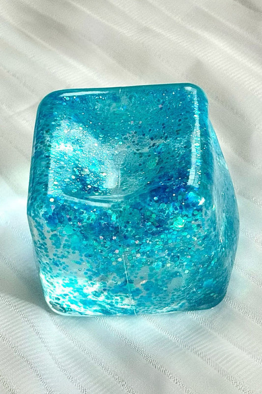Light Blue Glitter Cube Stress Relief Squeeze Toy - PREORDER