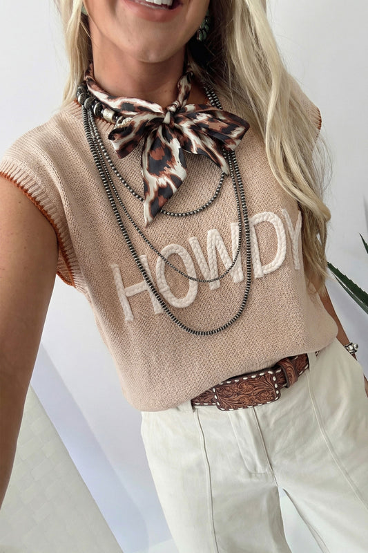 Parchment Contrast Trim Short Sleeve Knit HOWDY Western Sweater - PREORDER