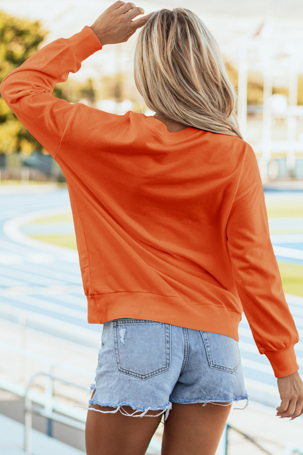 Orange Tinsel Game Day Drop Shoulder Graphic Sweatshirt
