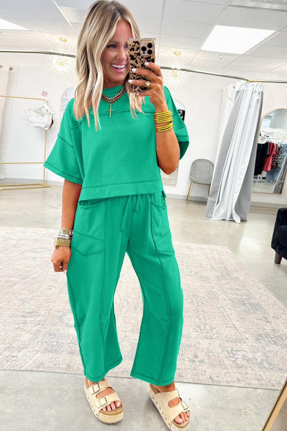 Mint Green Drop Shoulder Boxy Tee and Barrel Pants Set - PREORDER