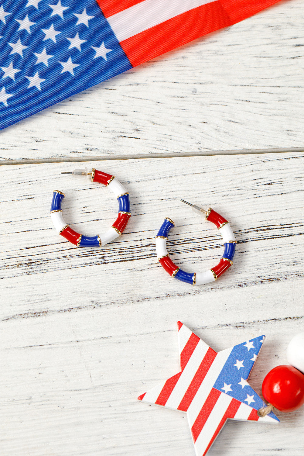 Dark Blue Independence Day Enamel C-shape Stud Earrings - PREORDER
