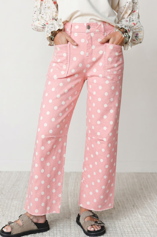 Pink Polka Dot Casual Slim Fit Jeans - PREORDER