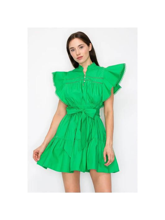 Green Cotton Flutter Dress