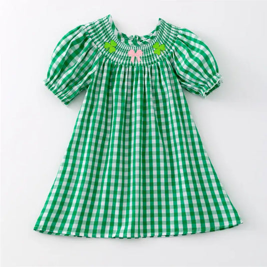 St.Patrick's Day Green Plaid Clover Smock Embroidery Collection - PREORDER