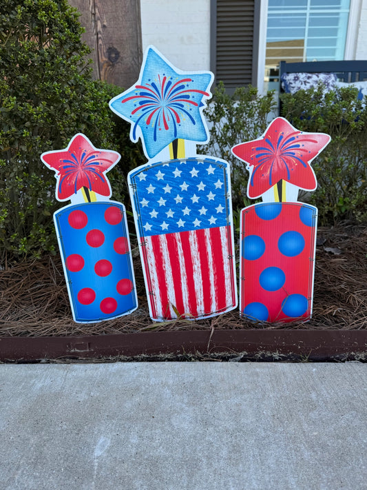 Firework Trio Yard Signs - PREORDER