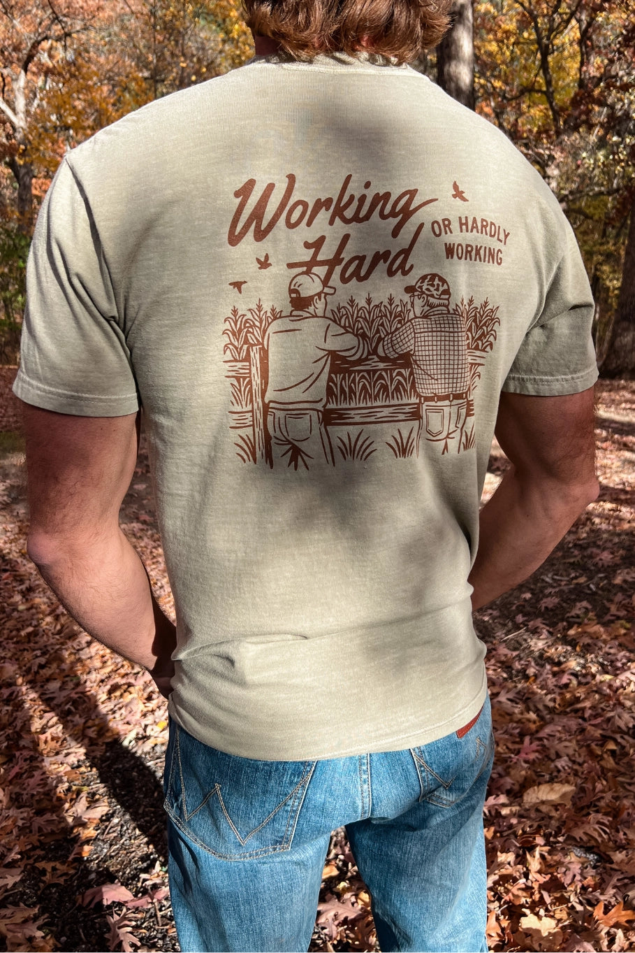 Working Hard or Hardly Working Graphic Tee in Khaki