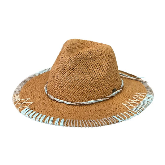 Multi-Colored Stitched Brim Panama Hat