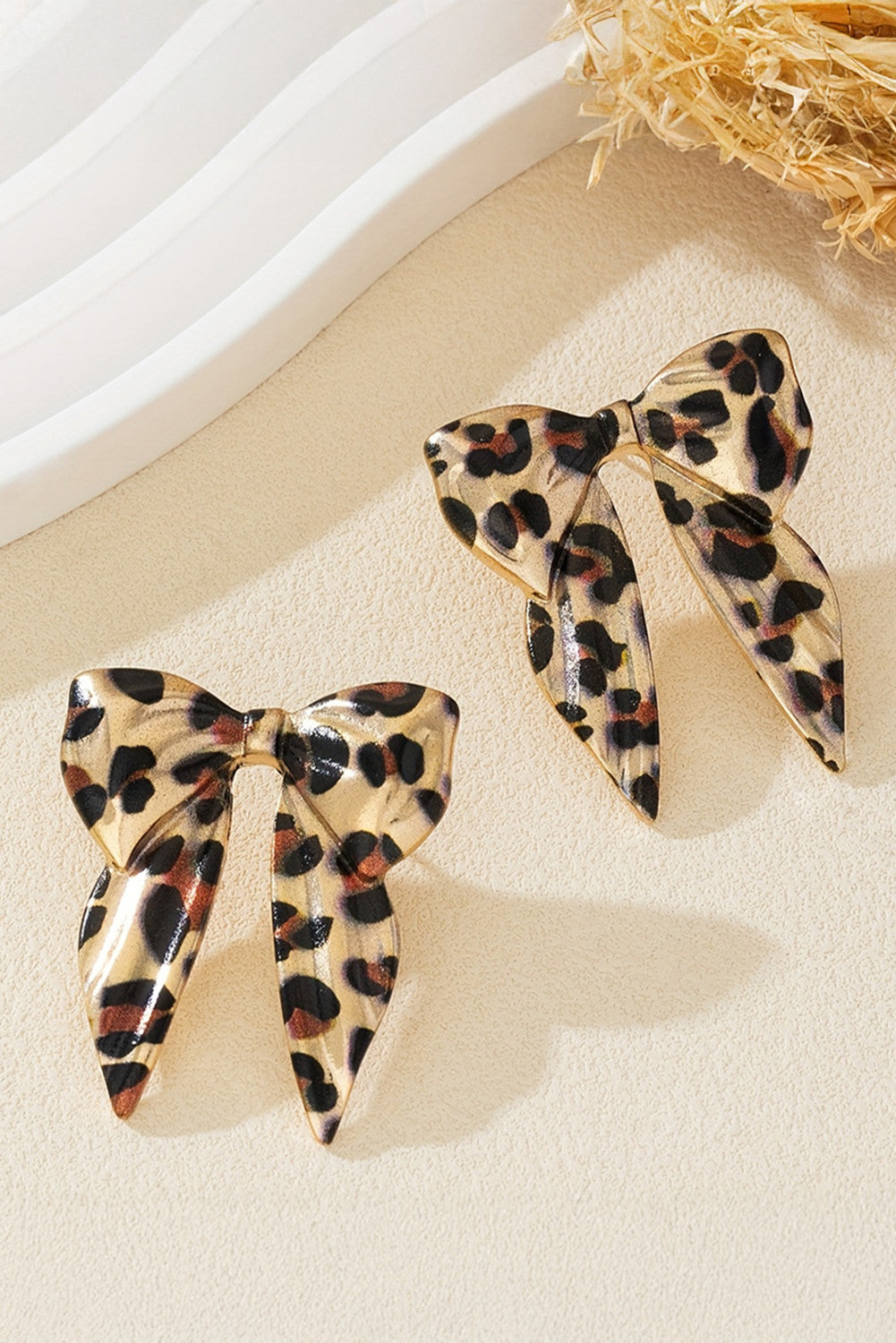 Gold Leopard Print Bow Knot Shape Plated Alloy Earrings - PREORDER