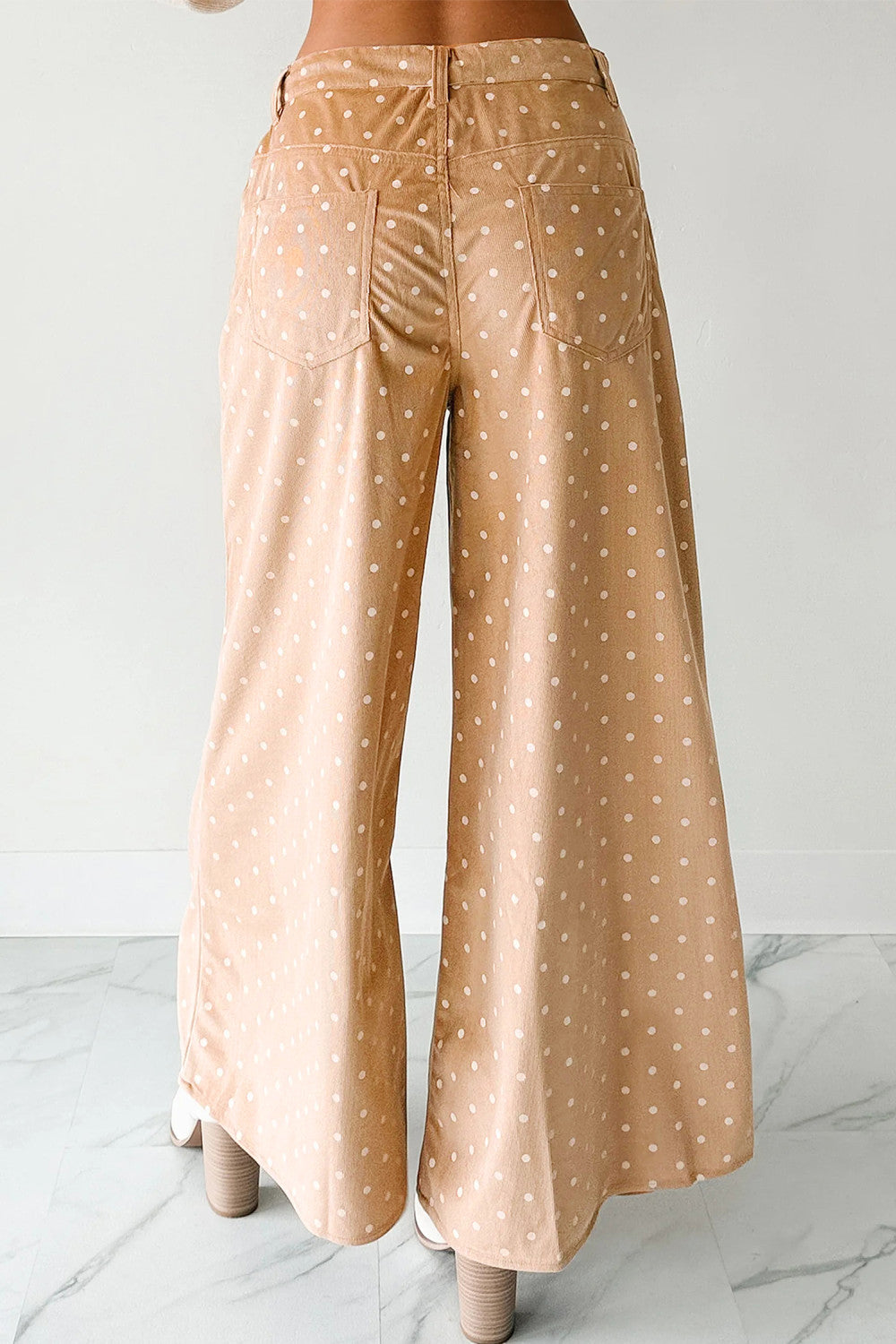Khaki Polka Dot Print Drawstring Wide Leg Pants - PREORDER