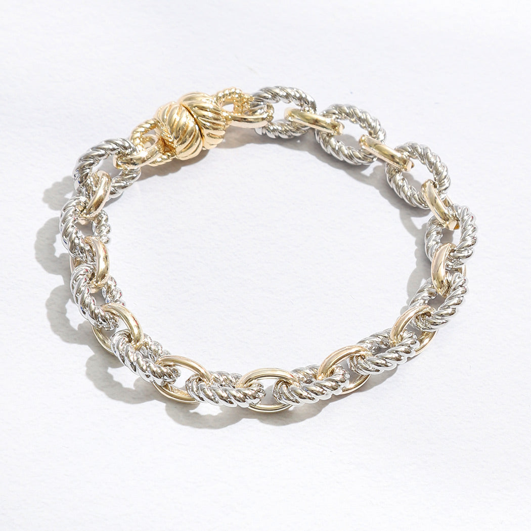 Two Tone Twisted and Solid Chain Linked Bracelet - PREORDER