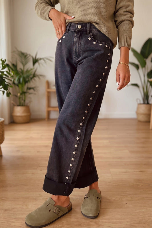 Black Decorative Studs Casual Daily Wear Jeans - PREORDER