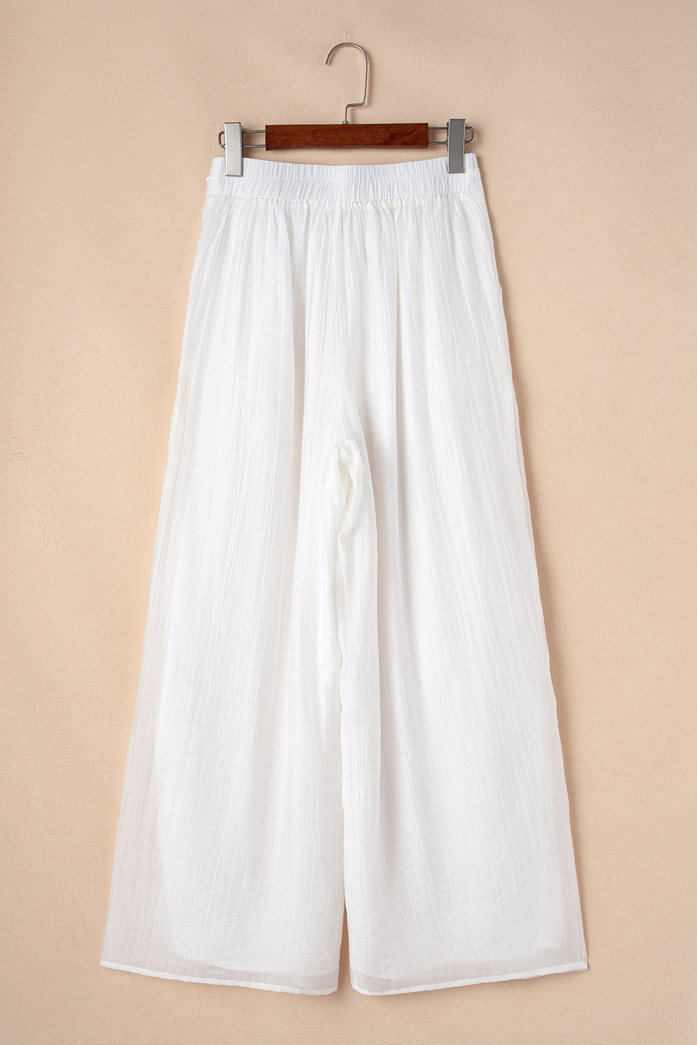 White Casual Tie Waist Pleated Wide Leg Pants - PREORDER
