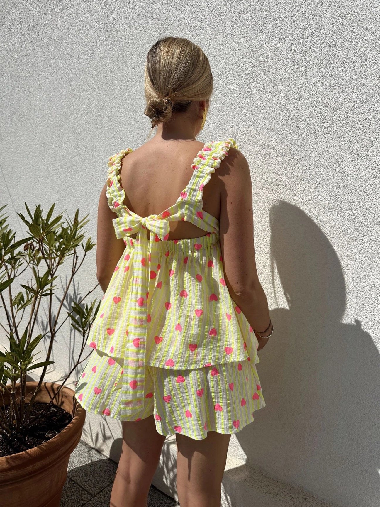 Boho Heart & Sun Goddess Print Ruffled Tank Top Shorts Set