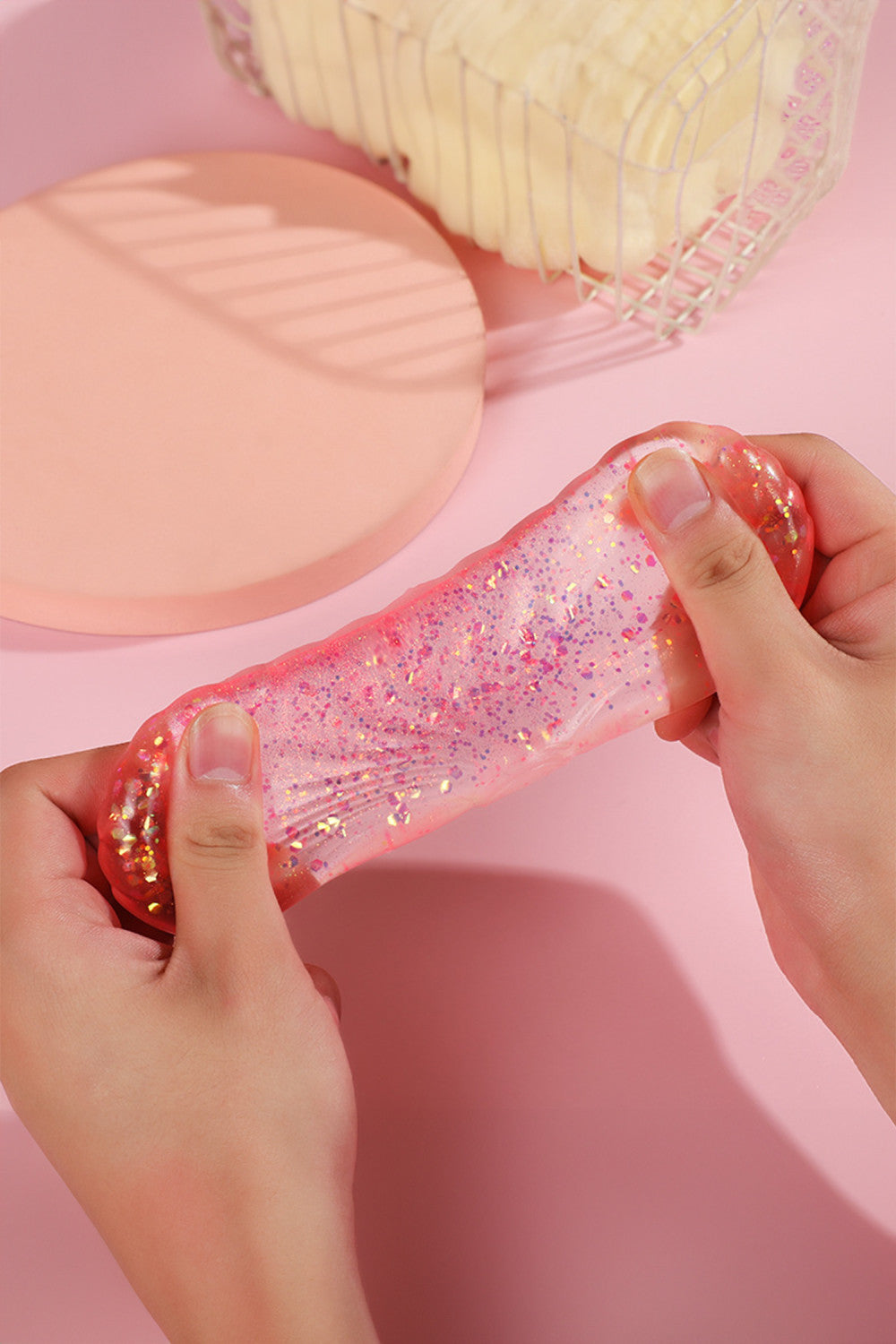 Pink Glitter Shell Stress Relief Squish Ball Toy - PREORDER